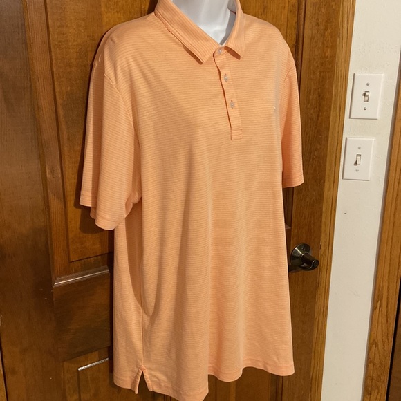Travis Mathew Other - Travis Mathew Orange Heather Pima/Pin Stripe Golf Polo Shirt - Mens Size Large